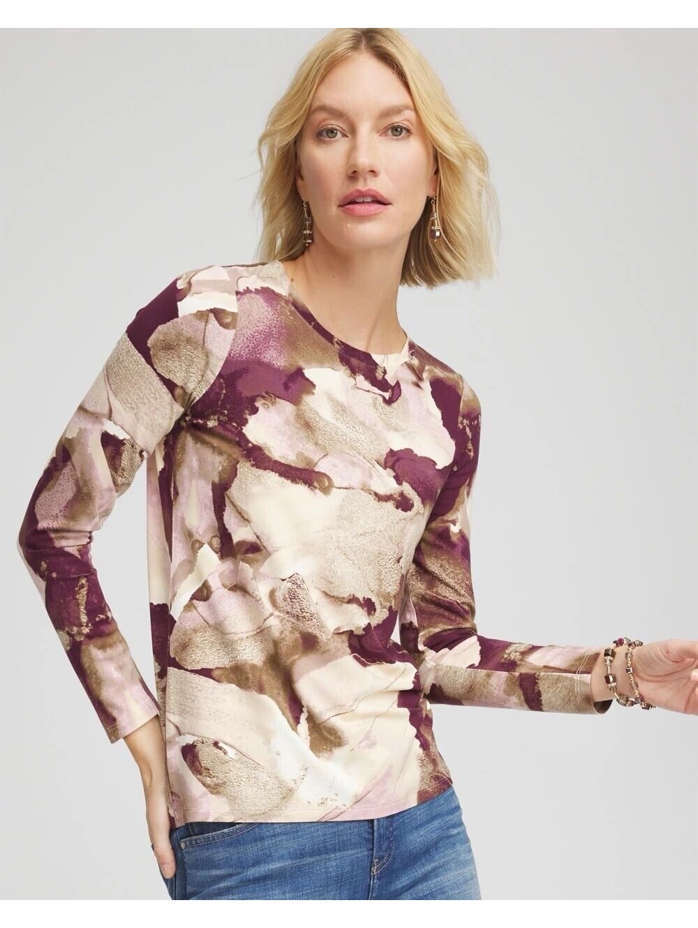 CHICO’S NWOT Floral Touch of Cool™ Layering Tee In Multi-Size 1|Medium
